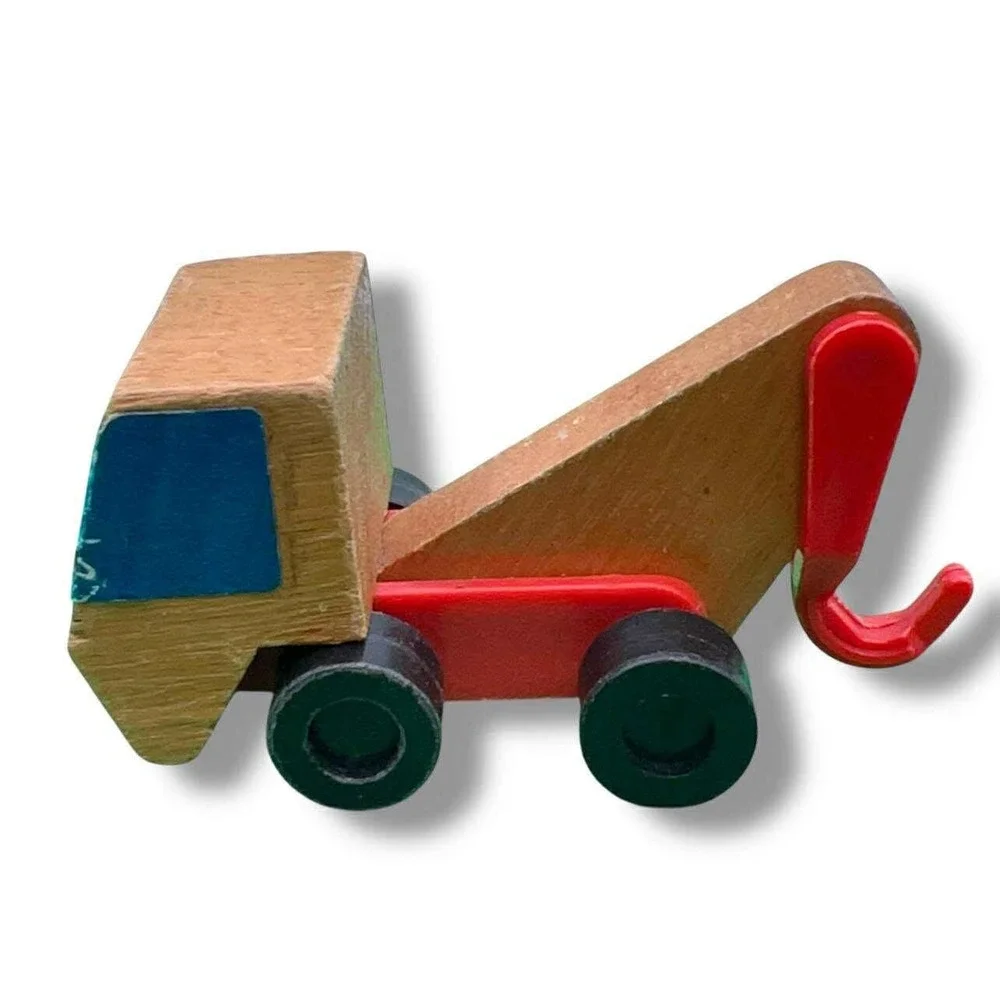 Vintage Wooden Toy‎ Construction Vehicle Set Forklift Tow Truck Tanker 3pc Lot